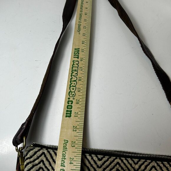 Myra Mixed Media Wine Leather Chevron Fabric Haircalf Shoulder Crossbody Bag - Picture 13 of 13